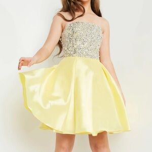 JVN by Jovani Yellow and Silver Formal Dress